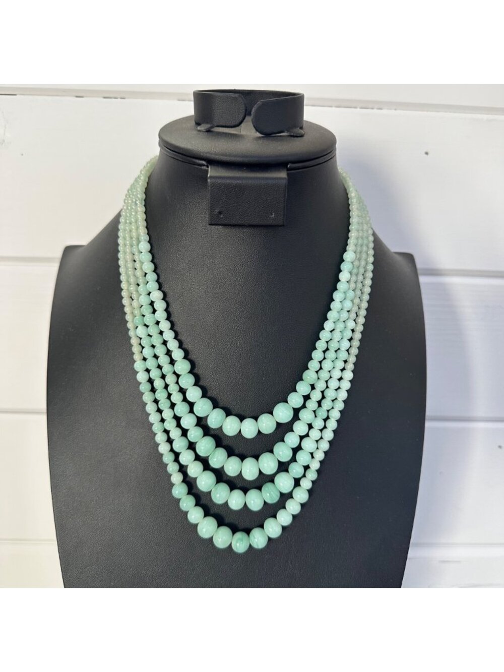 Light Blue Green Graduated Gemstone Bead Multi-strand Vintage Necklace Bohemian